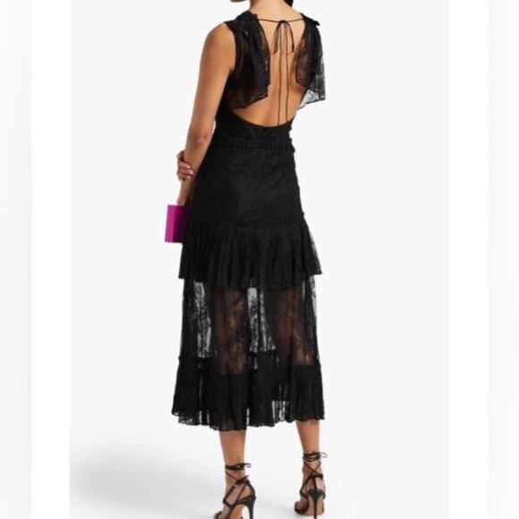 Alexis Feliciana Tie Back Pleated Chantilly Lace Midi Dress In Black Size XS - Picture 10 of 14